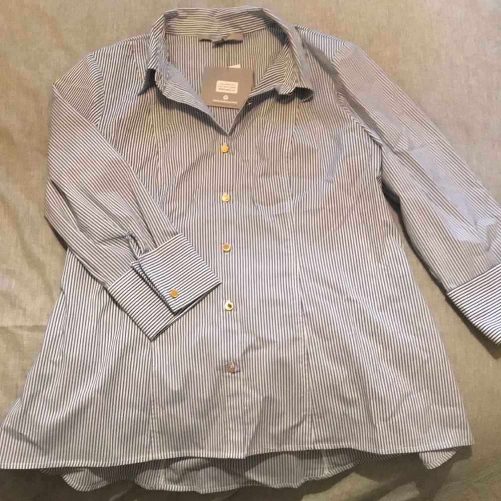 Blue striped blouse, 3/4 sleeve
